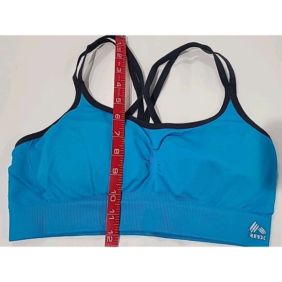 Lot 2 Reebok Strappy Mesh Stretch Sports Bras Teal Gray & Pink Mauve Camo Size L - Picture 8 of 10